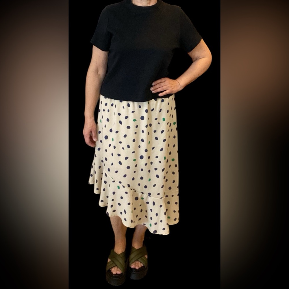 Y2K asymmetrical skirt with ruffles irregular polka dots Size L retro boho